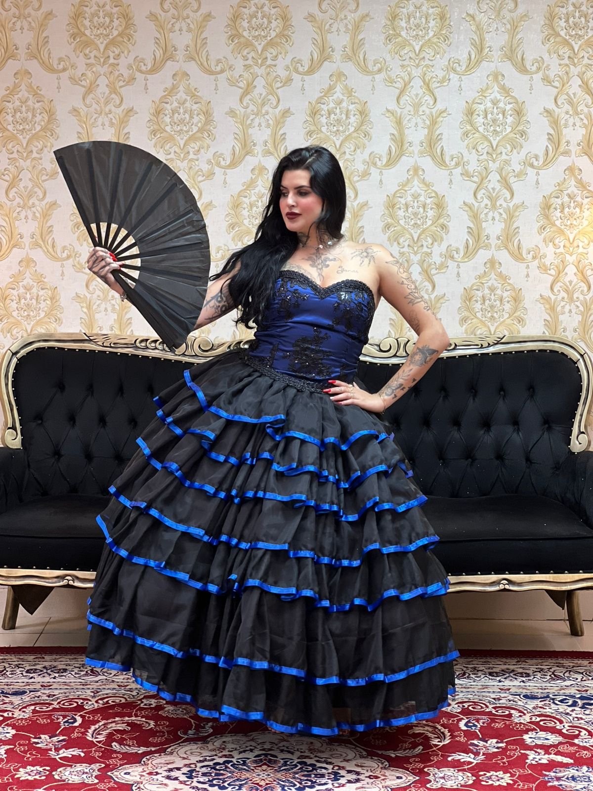 Saia 7 Babados Voal/Fitas Preto/Azulão 2404