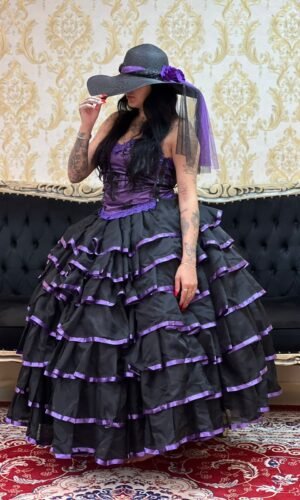 Saia 7 Babados Voal/Fitas Pto/Roxo 2511