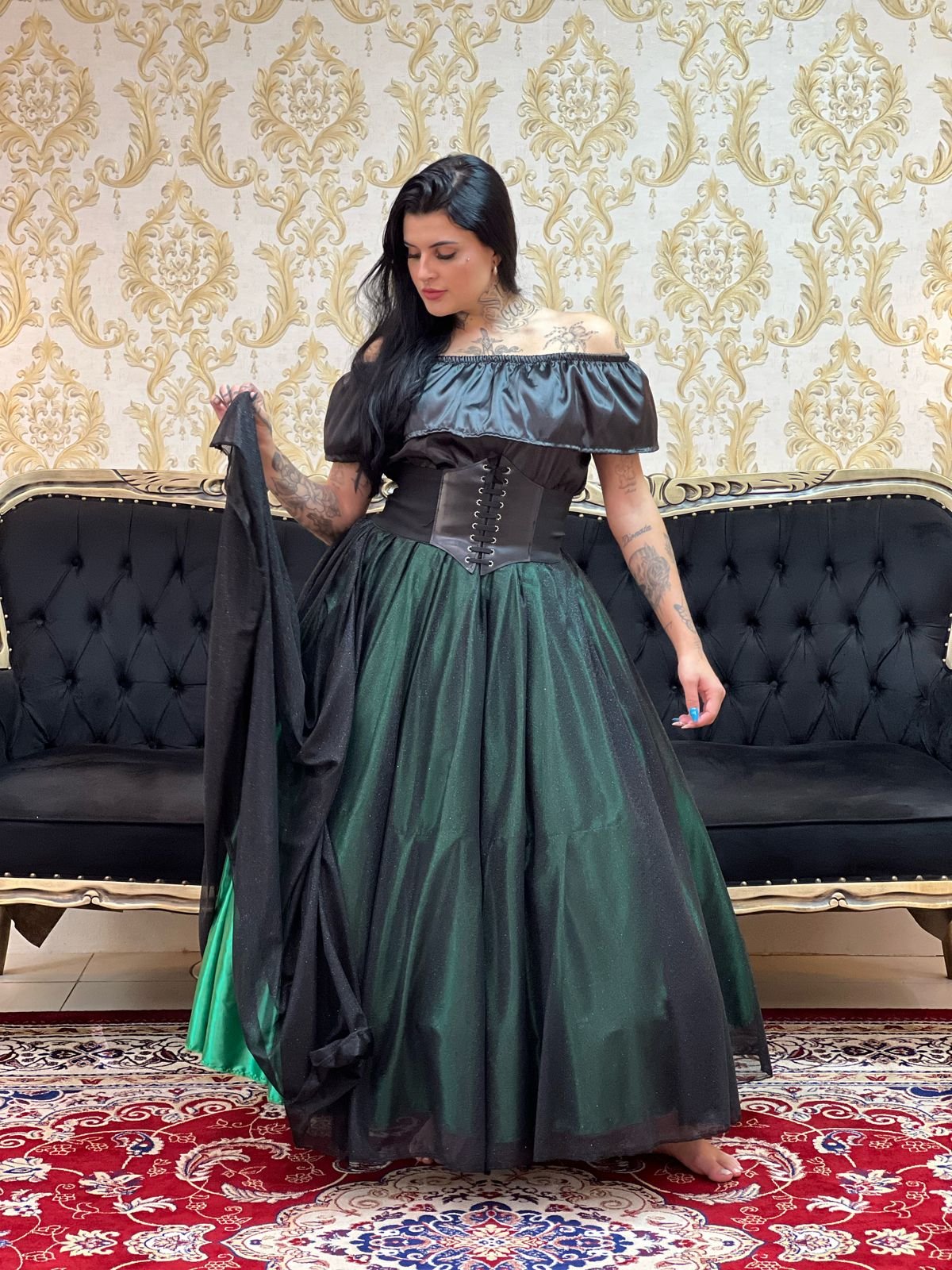 Saia Aurora Longa Preta/Verde 2604