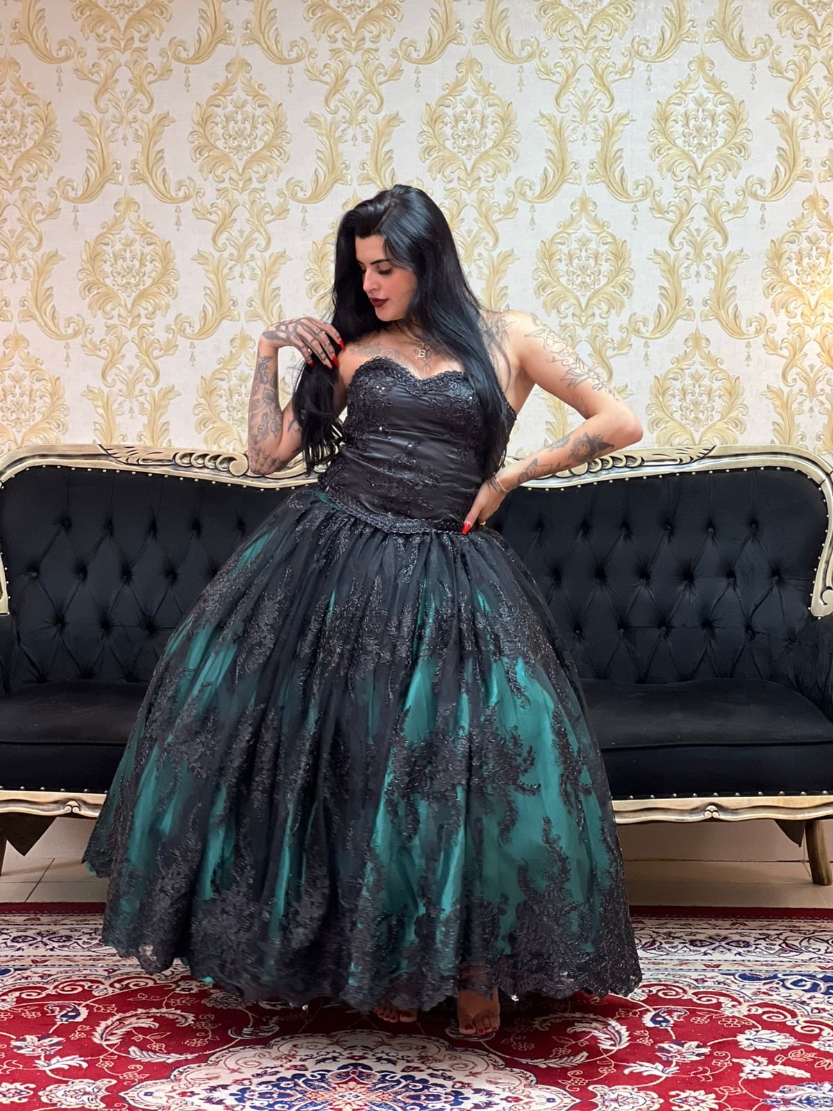 Saia Bordada Longa Verde/Pto 2651