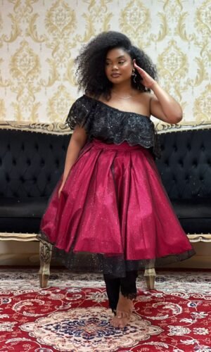 Saia Brilho Curta Rosa/Pto 2704