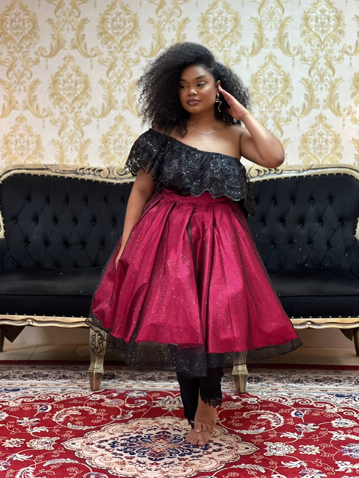 Saia Brilho Curta Rosa/Pto 2704