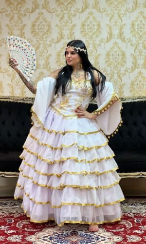 Saia 7 Babados Voal/Fitas Bco/Dou 8003