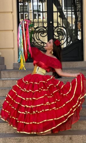 Saia 7 Babados Voal/Fitas Verm/Dou 8105