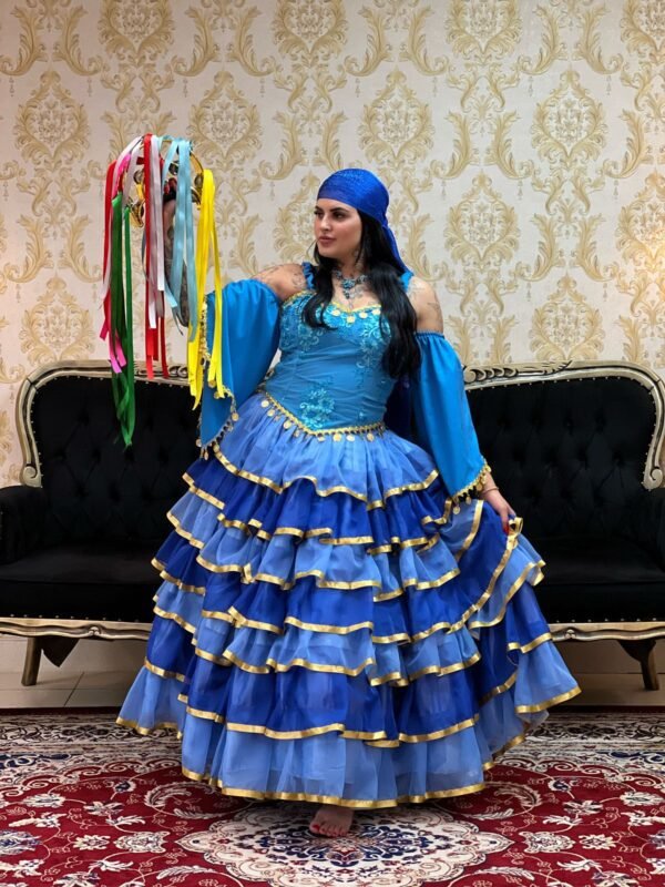 Saia 7 Babados Voal/Fitas Azul/Dou 8406