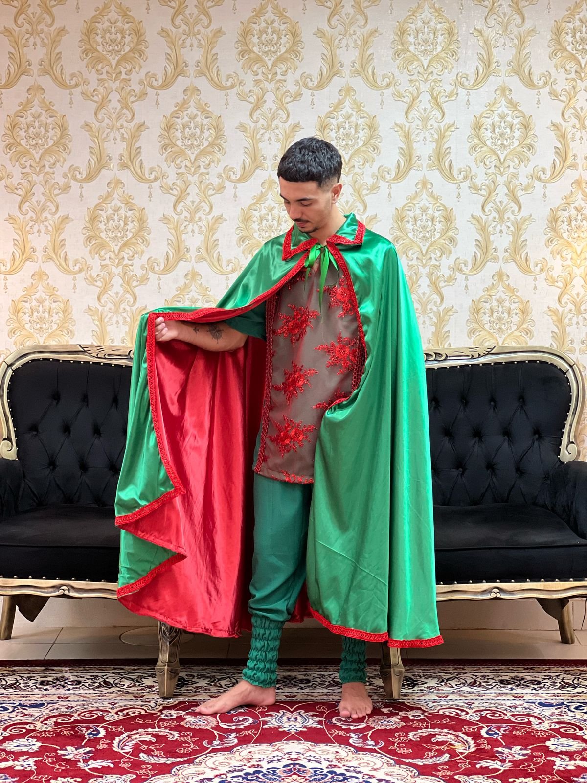 Capa Dupla Cetim Verde/Verm