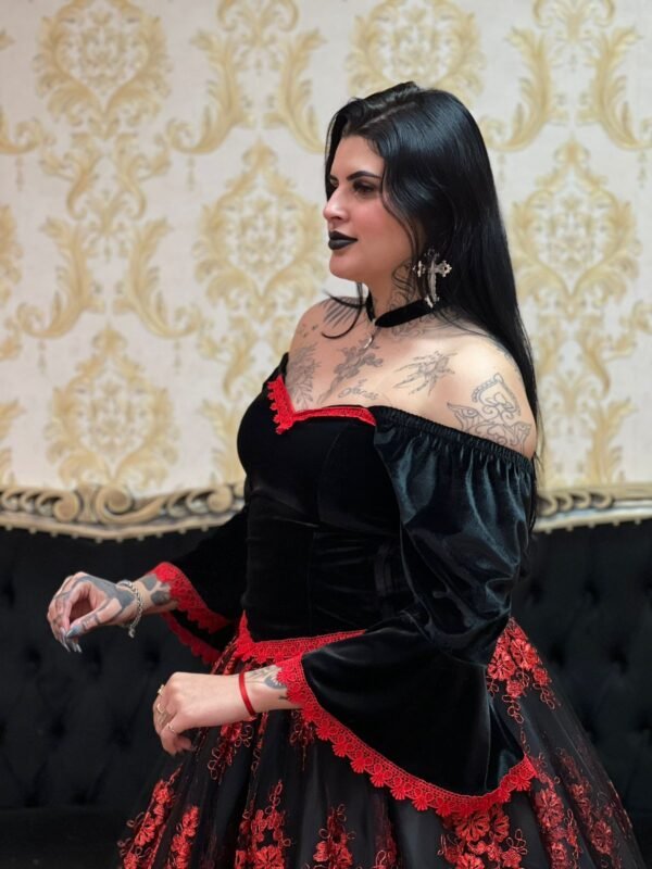 Corpete Veludo Preto/Verm 134 - Imagem 3