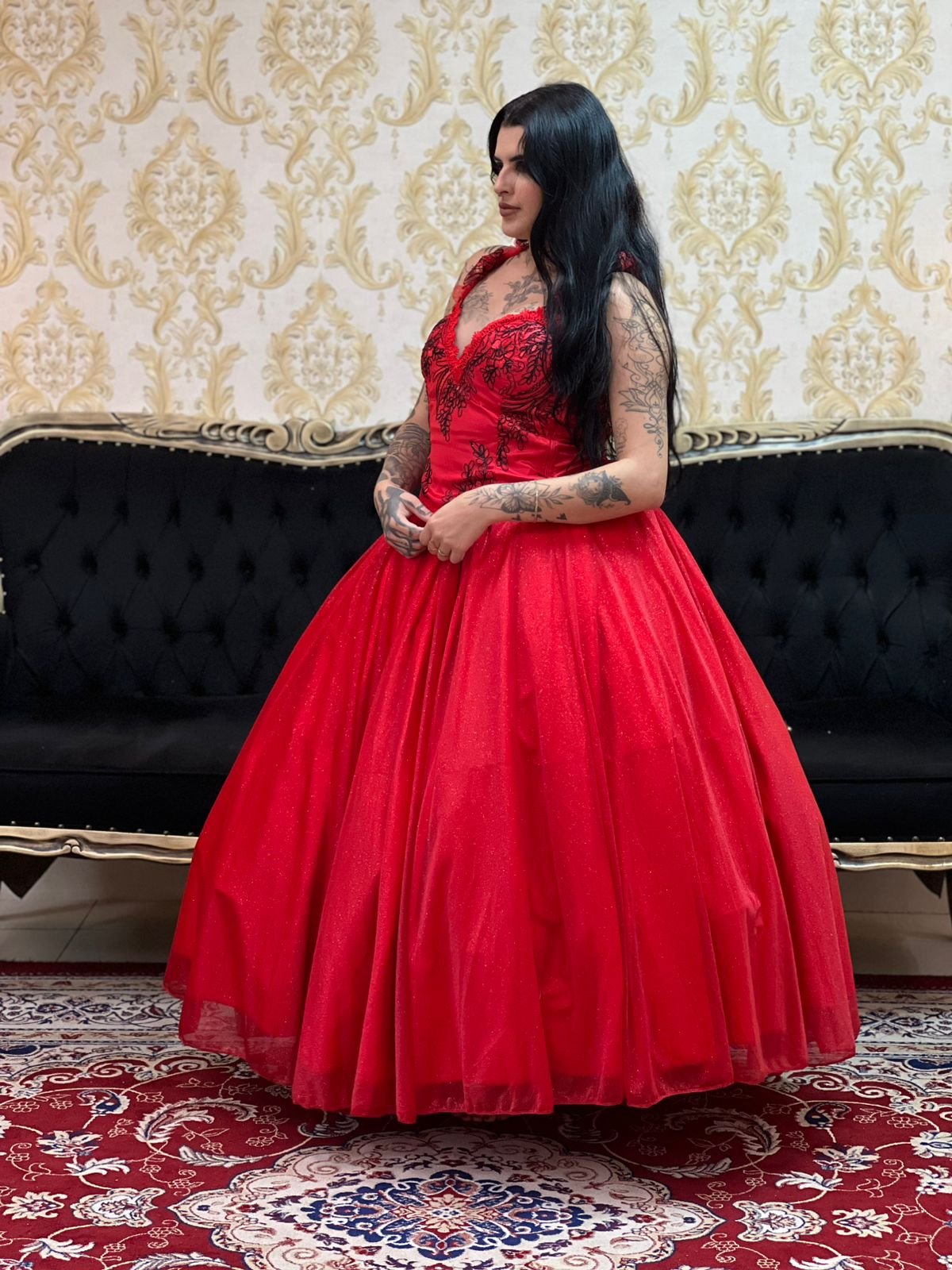 Corpete Decote V Verm/Preto 139