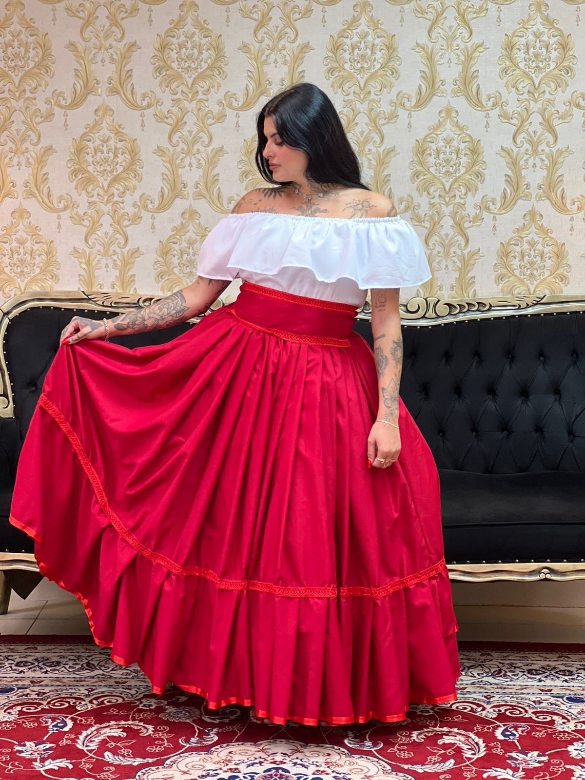 Saia 1 Babado Longa Vermelha 186