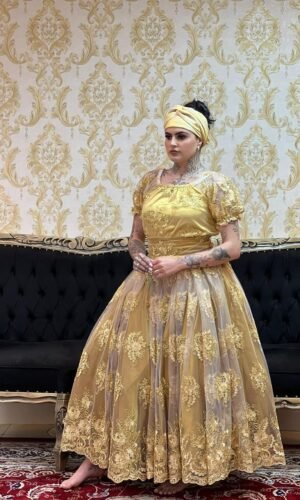 Saia Bordada Longa Dourada 358