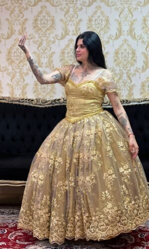 Saia Bordada Longa Dourada 358