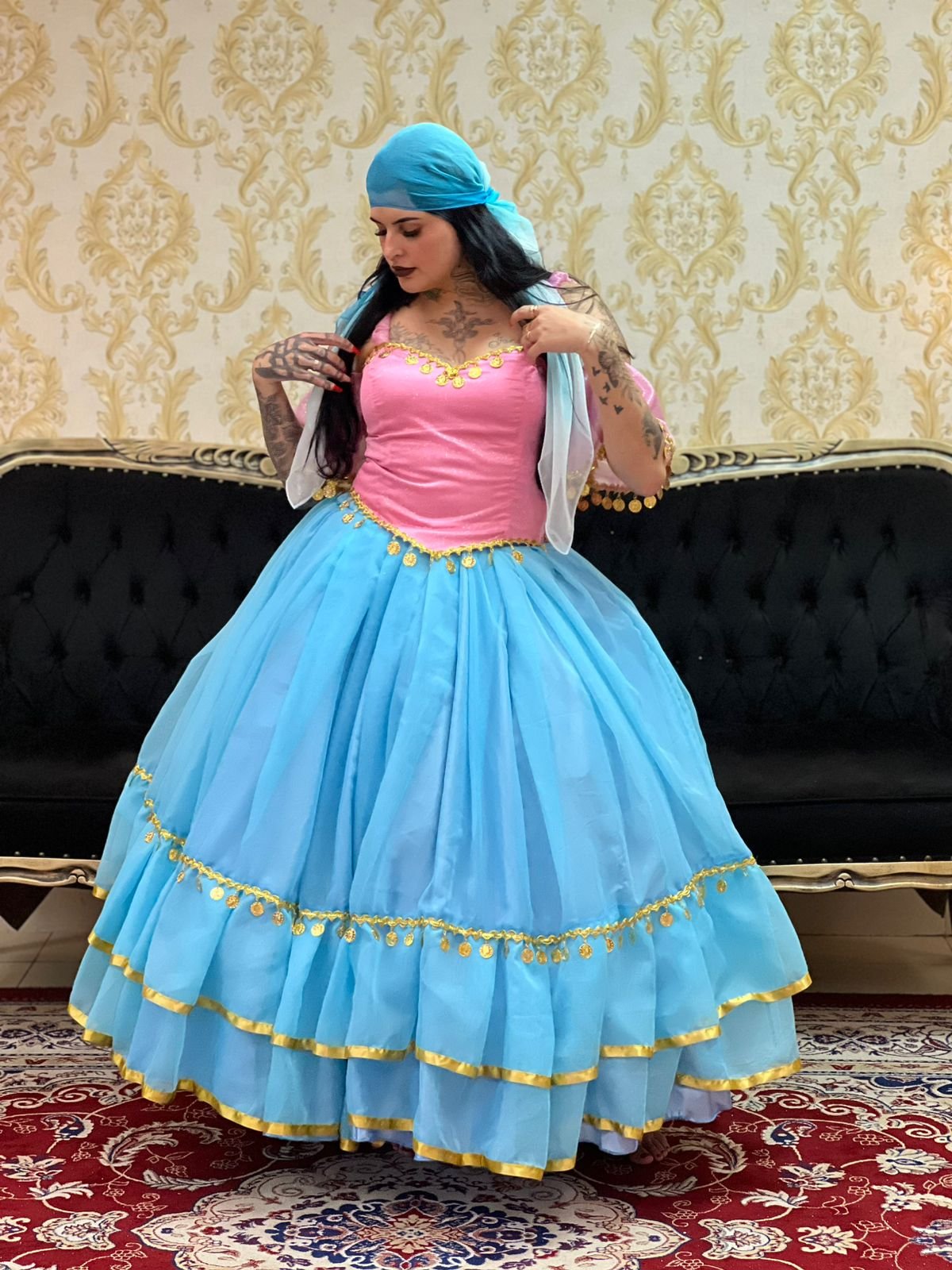 Saia 2 Babados Voal Azul/Dou 435