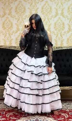 Saia 7 Babados Voal/Fitas Bco/Pto 2030