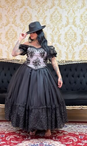 Saia 1 babado Voal/Tule Preto 2296