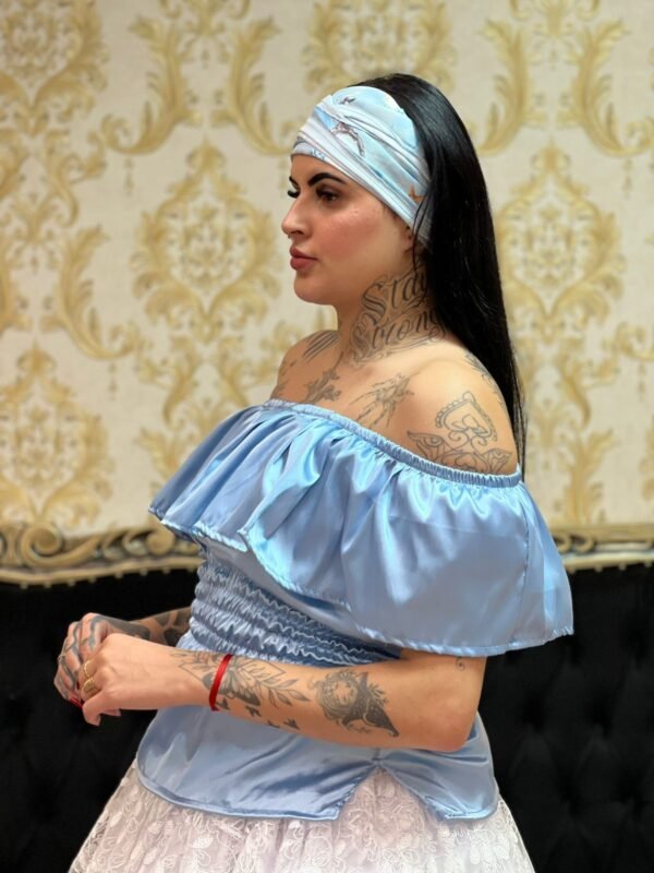 Blusa Babado Cetim Azul 406 - Imagem 3