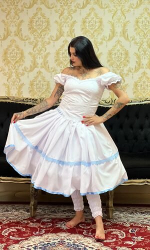 Saia 1 Babado Curta Bco/Azul 064