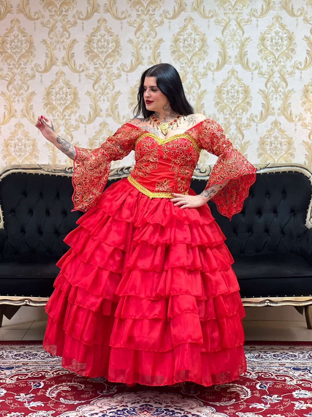 Saia 7 Babados Voal Vermelho 149