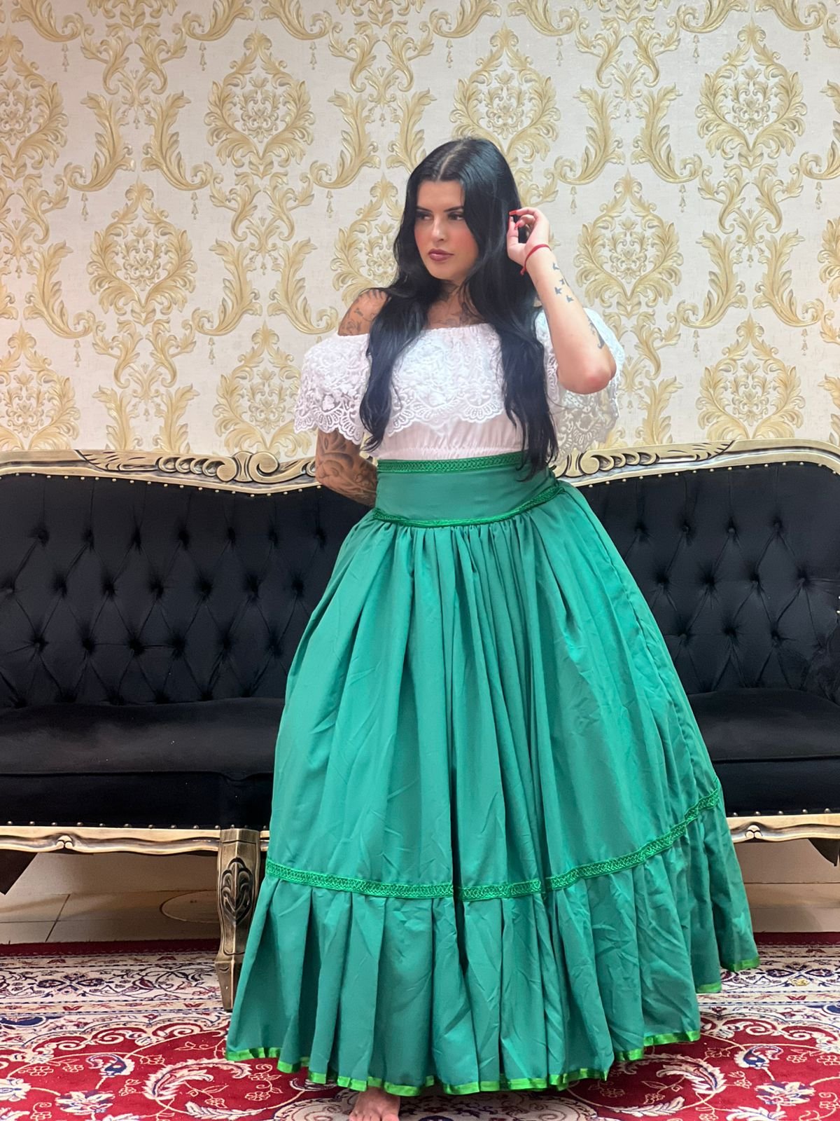 Saia 1 Babado Longa Verde 627