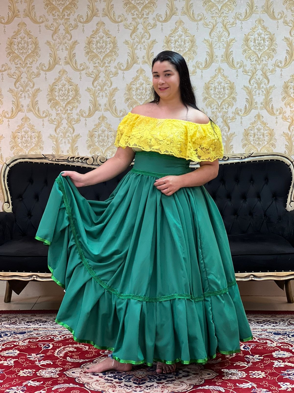 Saia 1 Babado Longa Verde 627