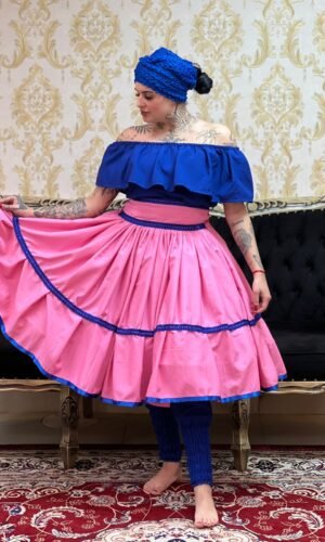 Saia 1 Babado Curta Rosa/Azulão 718