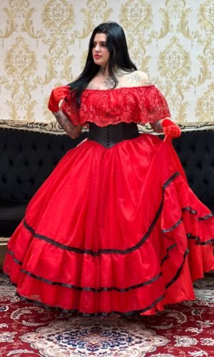 Saia 2 Babados Voal Verm/Pto 2116