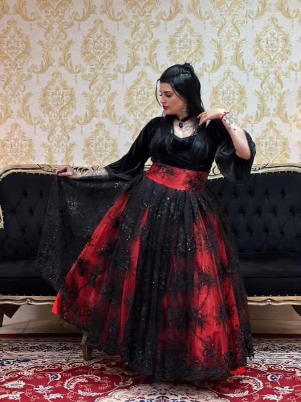 Saia Bordada Longa Verm/Preto 2160 - Imagem 2