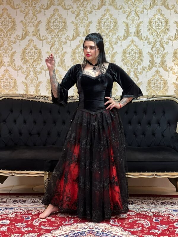 Saia Bordada Longa Verm/Preto 2160 - Imagem 3