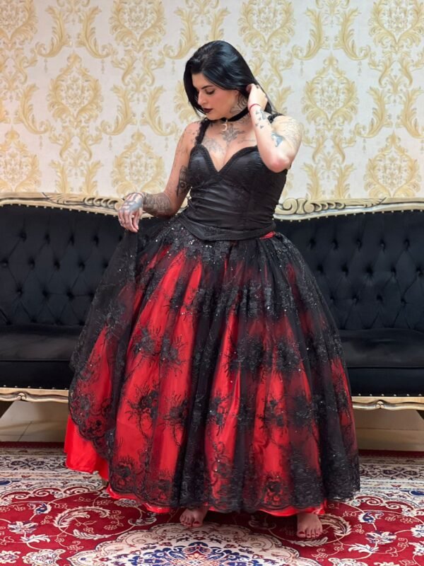 Saia Bordada Longa Verm/Preto 2160