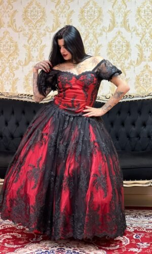 Saia Bordada Longa Verm/Preto 2160