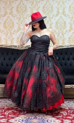 Saia Bordada Longa Verm/Preto 2160