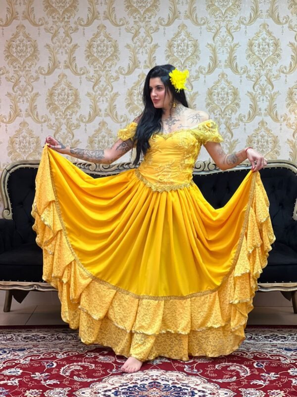 Saia 2 Babados Renda Amarelo 8303