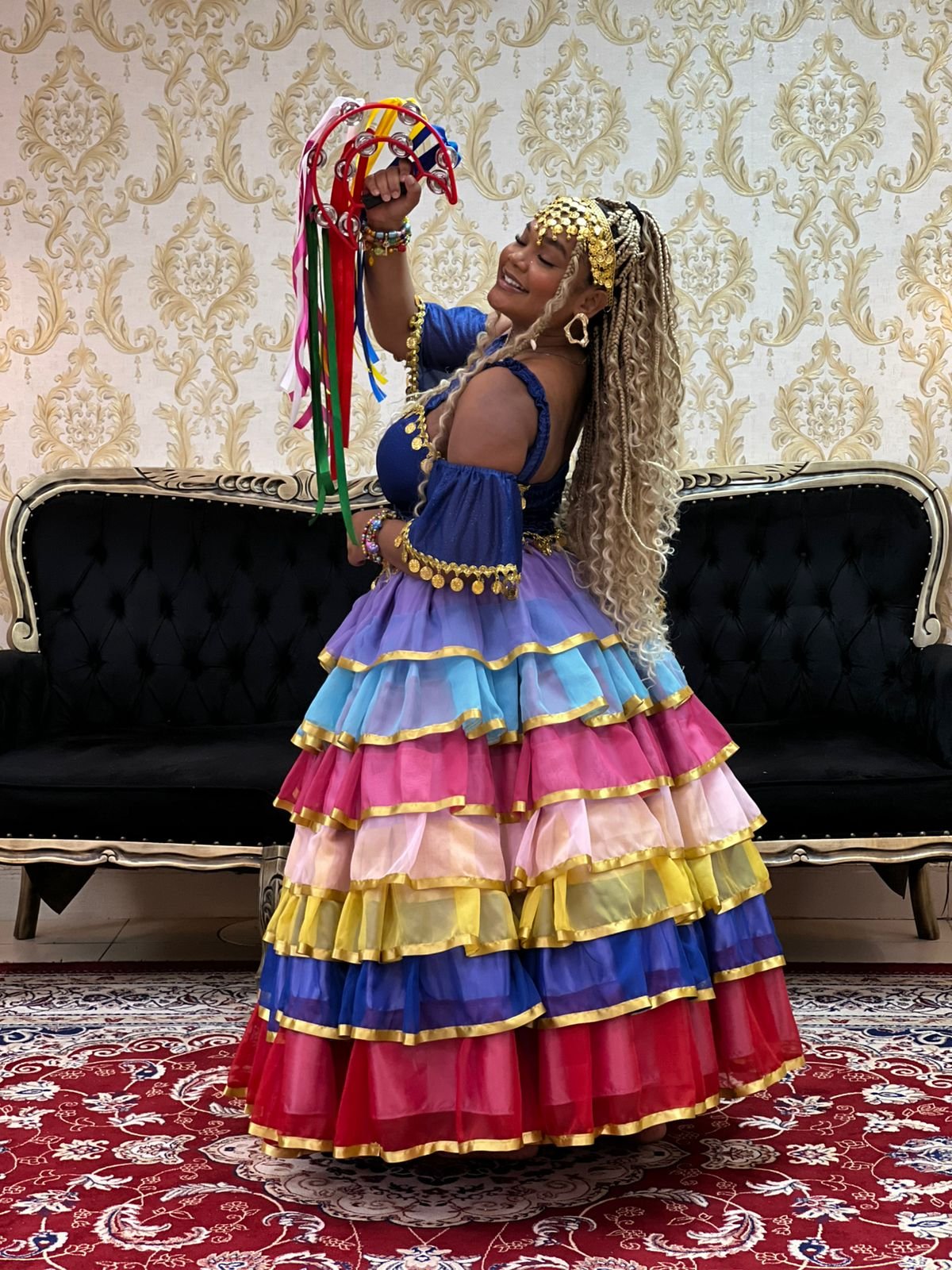 Saia 7 Babados Voal/Fitas Colorido 8710