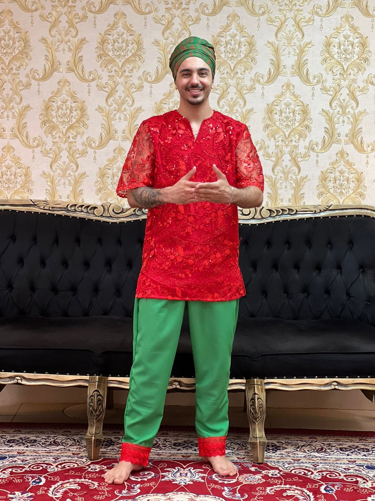 Calça Guipir Verde/Verm 607