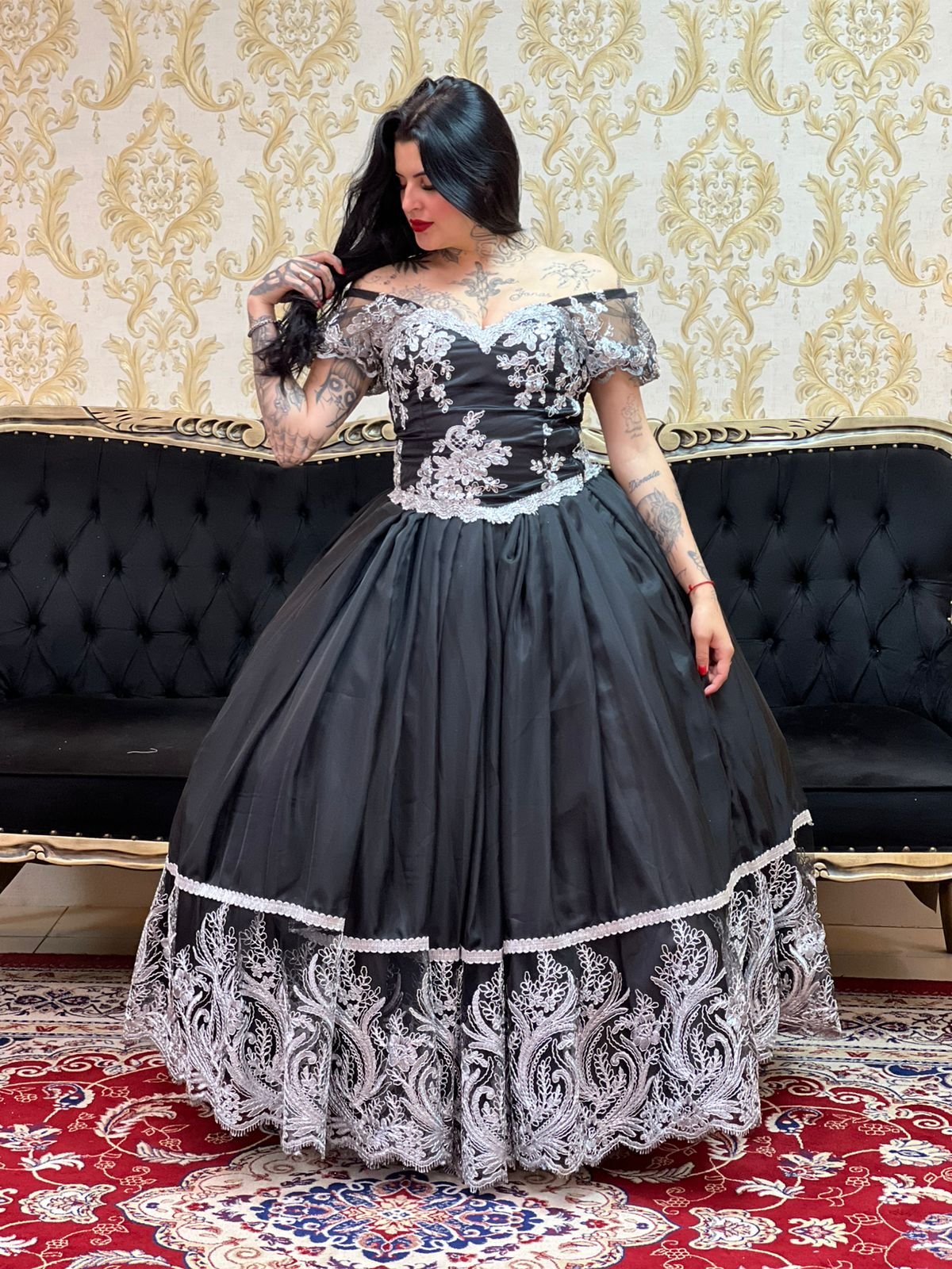 Corpete Bordado Preto/Pta 205