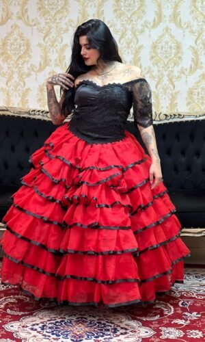 Saia 7 Babados Voal/Fitas Verm/Pto 2169