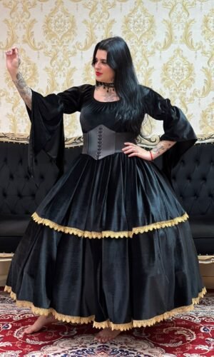 Saia Veludo Preto/Dourado 2308