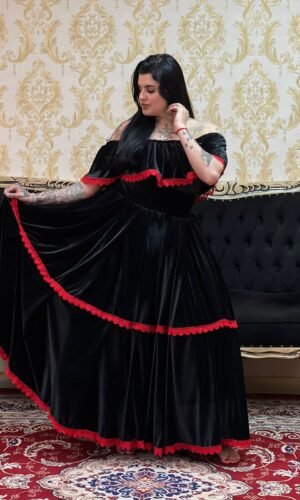 Blusa Babado Veludo Pt/Verm 241