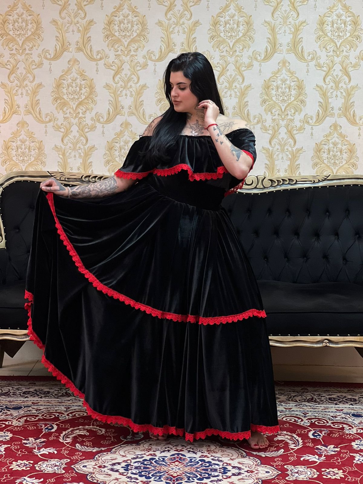 Blusa Babado Veludo Pt/Verm 241