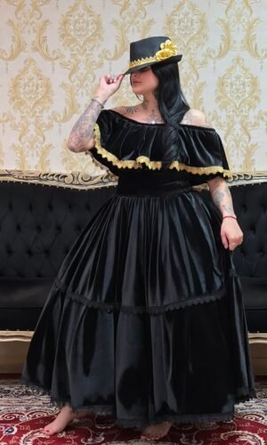 Blusa Babado Veludo Pt/Dou 243