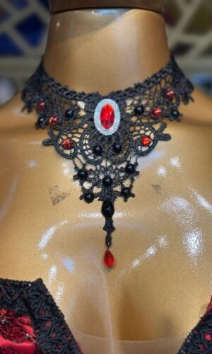 Choker Preto Pedra Vermelha 119