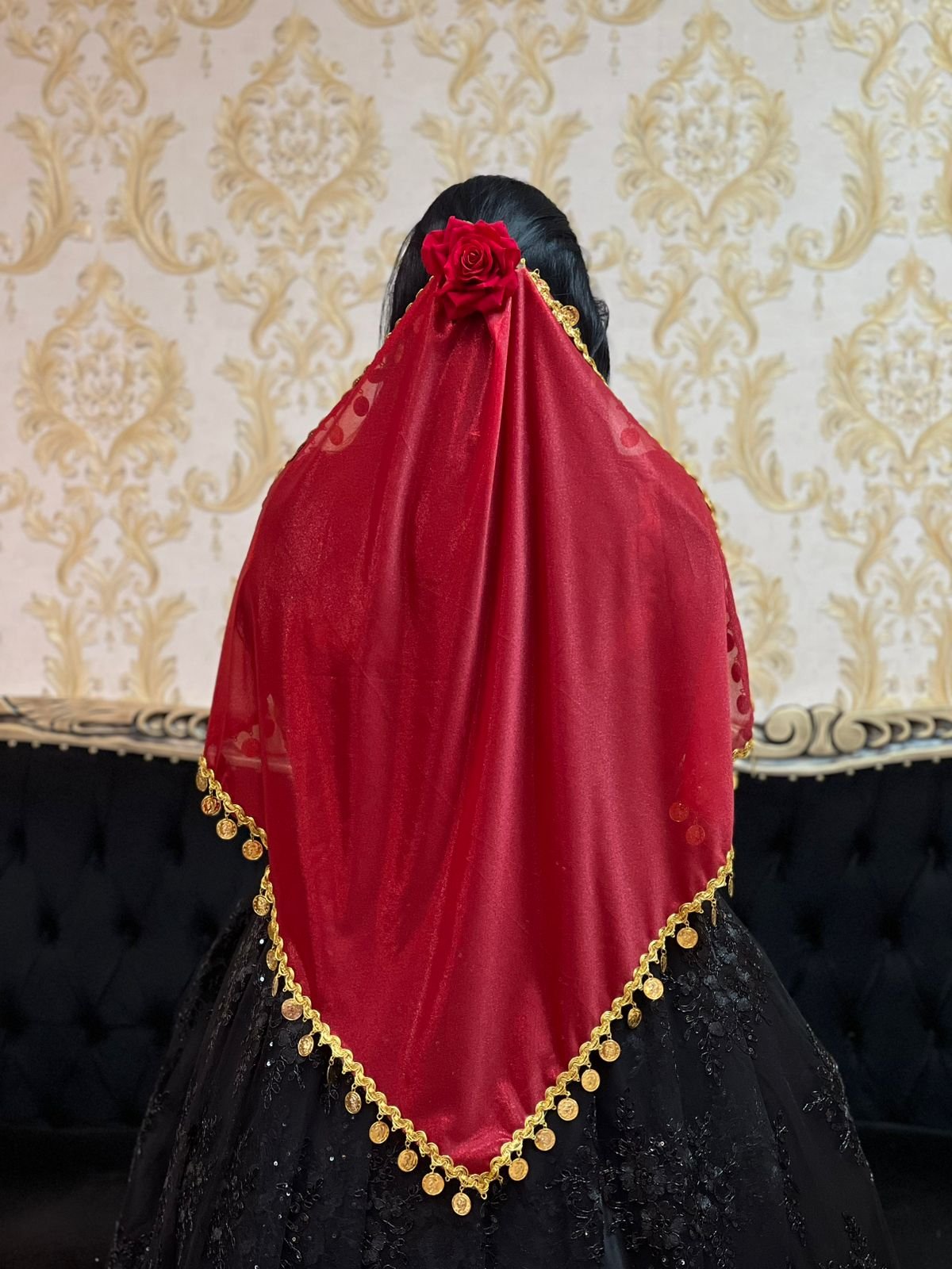Lenço Lurex Moedas Vermelho 043