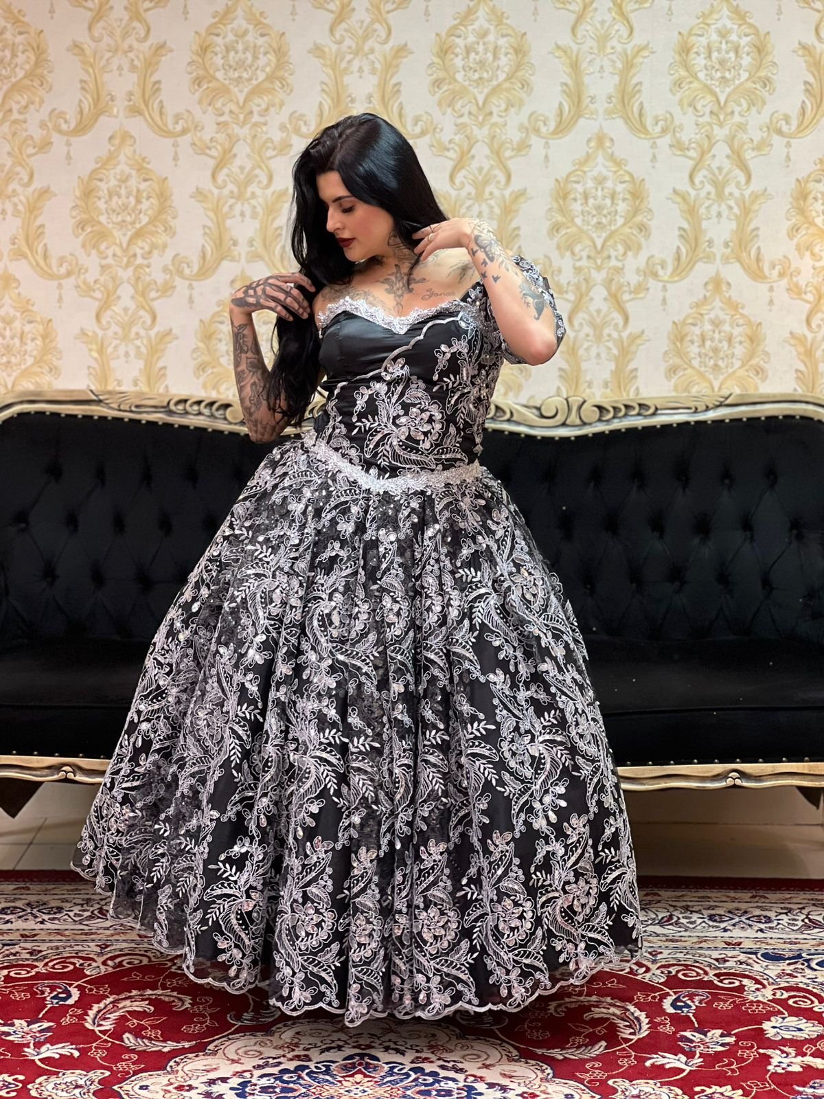 Saia Bordada Longa Pto/Prata 2093