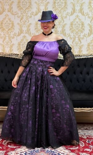 Saia Renda Longa Preto/Roxo 2525