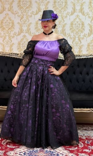 Saia Renda Longa Preto/Roxo 2525