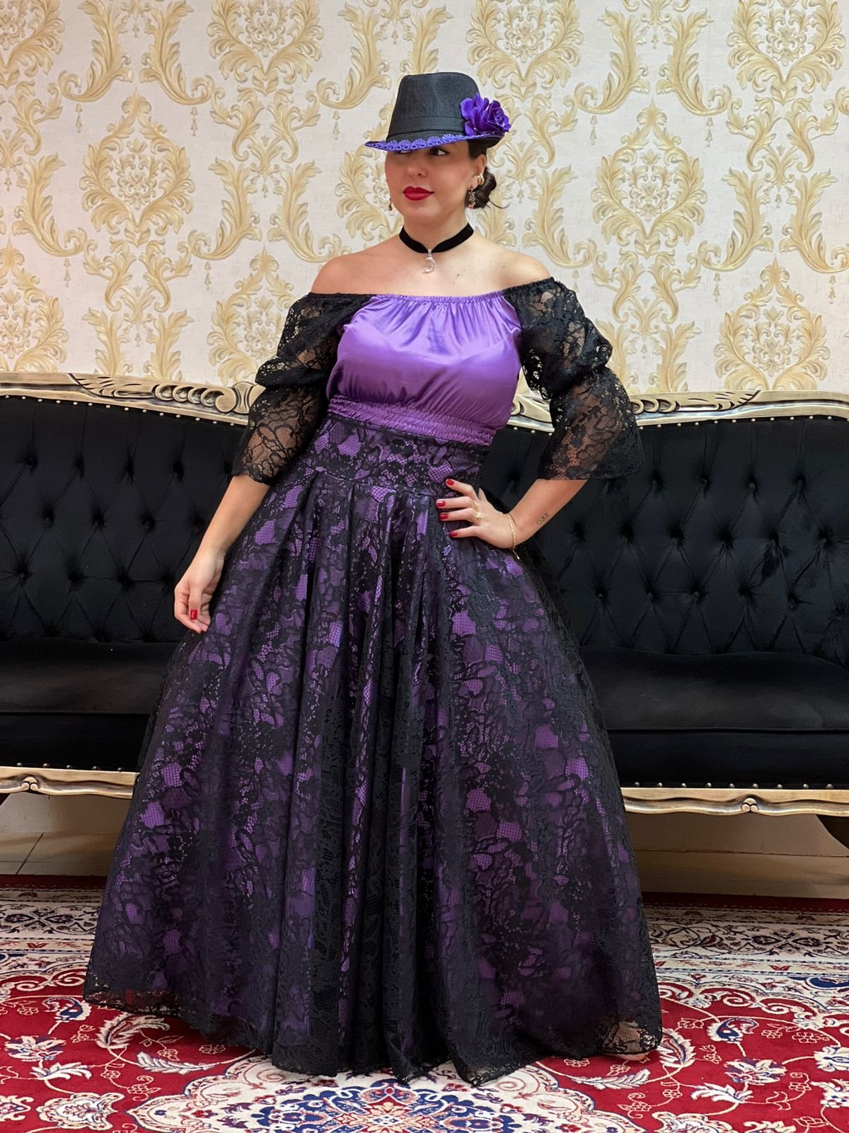 Saia Renda Longa Preto/Roxo 2525