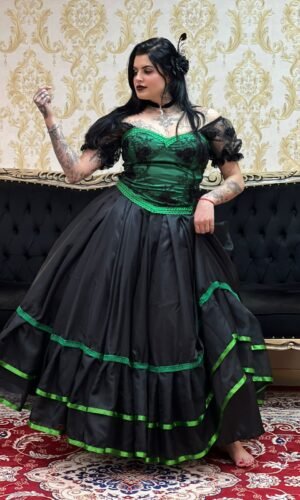 Saia 2 Babados Voal Preto/Verde 2609