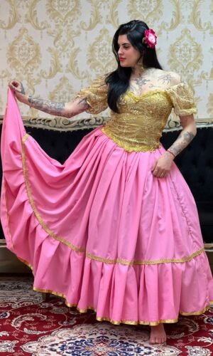 Saia 1 Babado Longa Rosa/Dou 8703