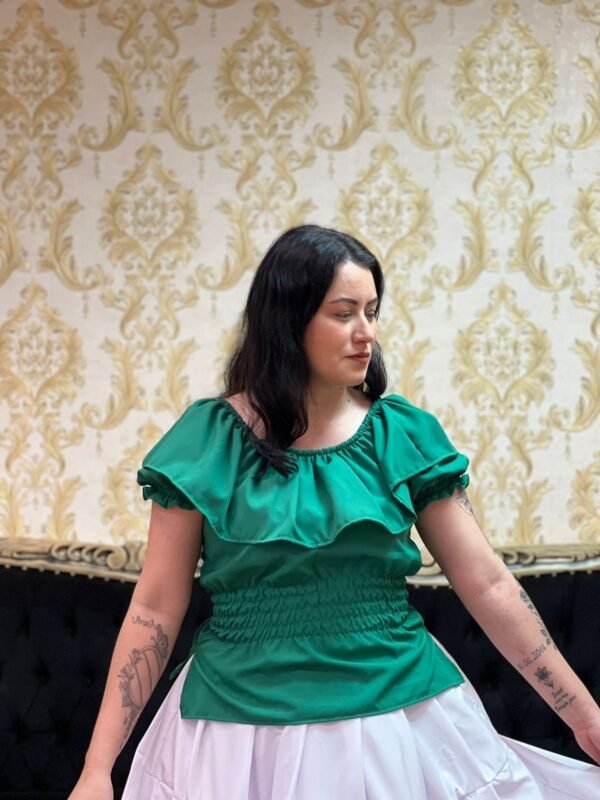 Blusa Babado Oxfor Verde 617 - Imagem 2
