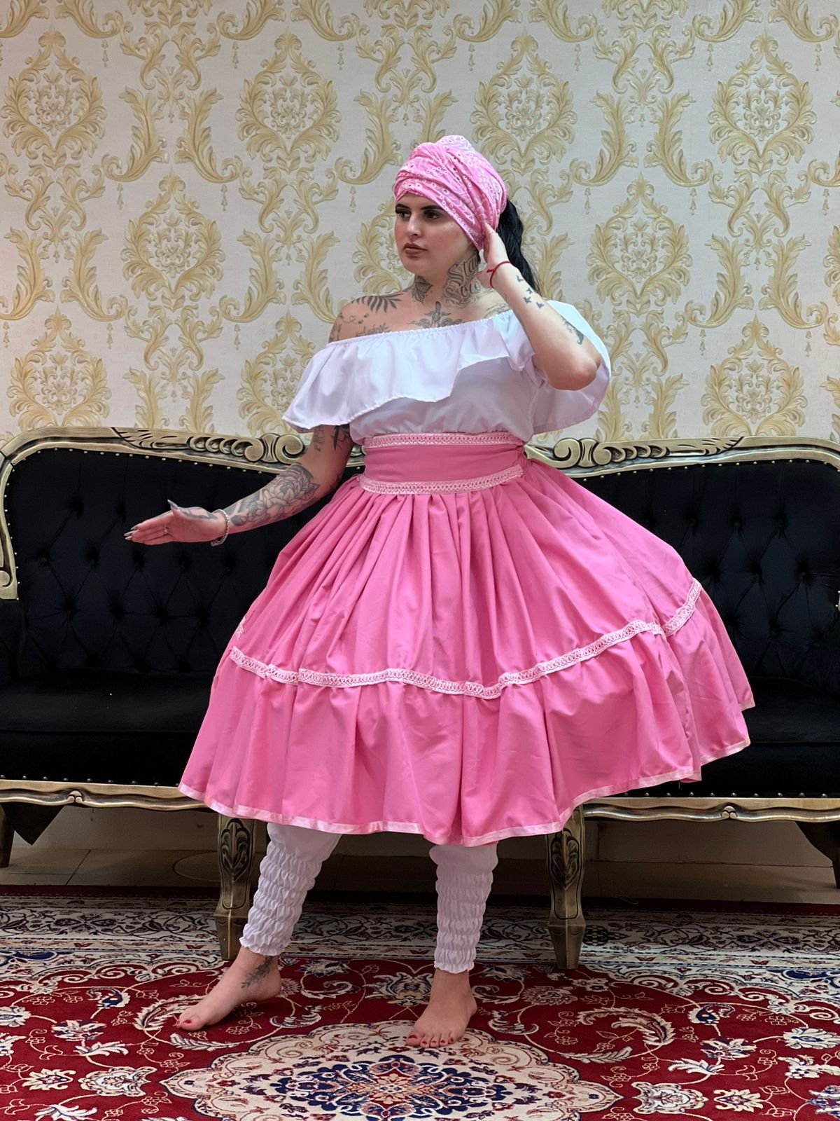 Saia 1 Babado Curta Rosa 700