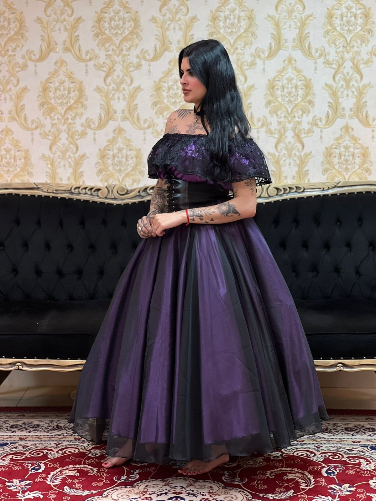 Blusa Babado Renda Roxo/Pto 553